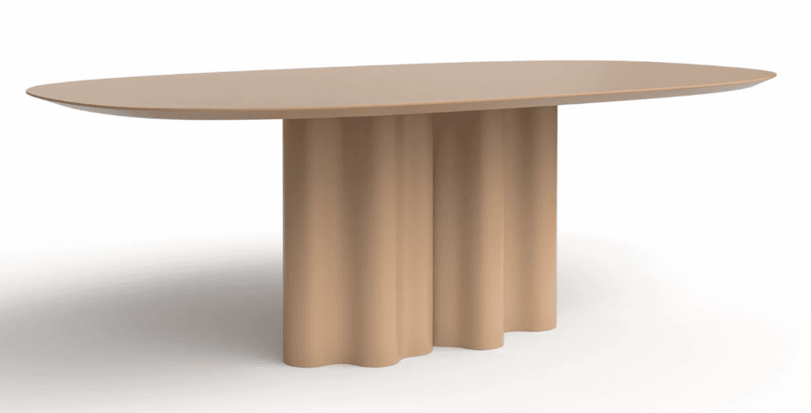A contemporary oval table with a distinctive fluted pedestal base, presented in a monochromatic matt… — 3D model