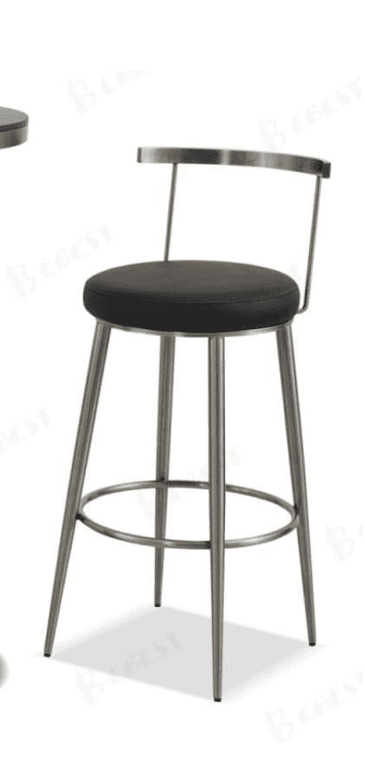A contemporary bar stool featuring a round, black upholstered seat and a minimalist metal frame. It… — 3D model