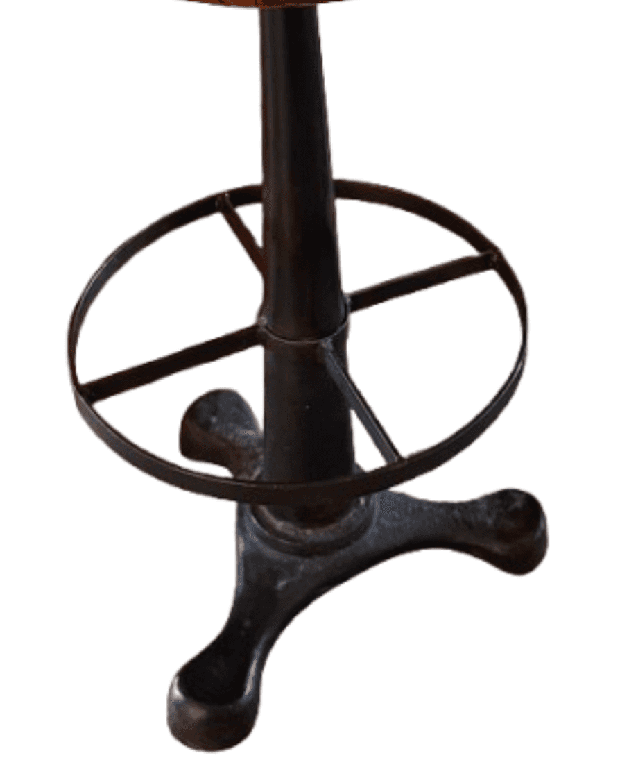 The image displays the lower section and base of an industrial-style bar stool. It features a heavy,… — 3D model