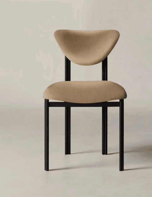 A modern dining chair featuring a matte black tubular metal frame and beige upholstered seat and scu… — 3D model