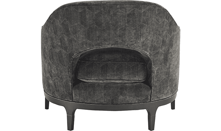 A contemporary armchair with a rounded, barrel-shaped back and a deep seat. The upholstery features… — 3D model