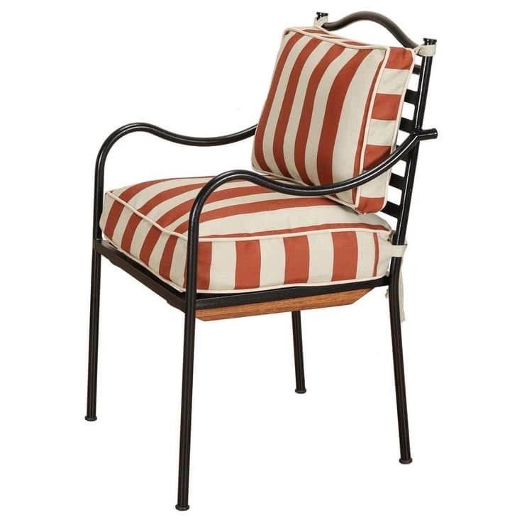 An outdoor armchair featuring a black painted metal frame with curved armrests and back support, fit… — 3D model