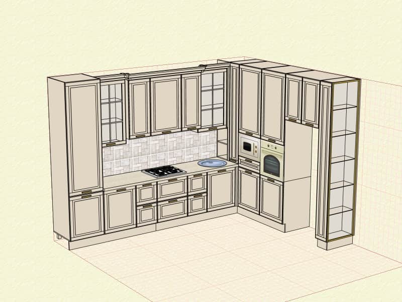 A 3D rendered representation of a modular kitchen unit, featuring a corner configuration. The unit i… — free OBJ 3D model