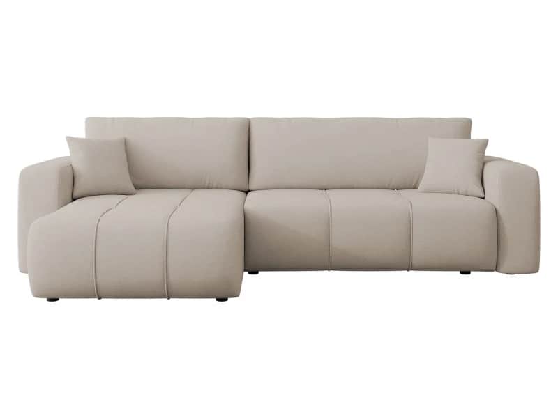 A contemporary L-shaped sectional sofa with a chaise lounge on one end, upholstered in a light, neut… — 3D model