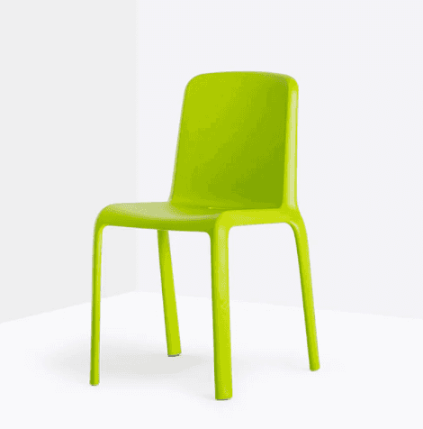 A modern, molded plastic chair with a bright green finish. The chair features a seamless design with… — 3D model