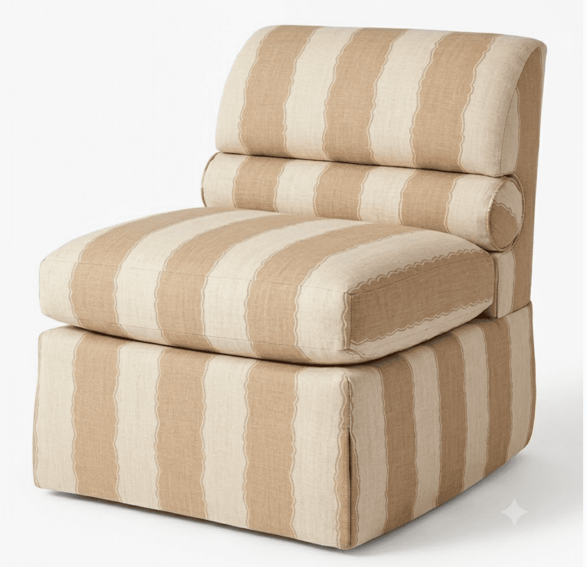 A fully upholstered, armless slipper chair featuring a thick seat cushion and a two-part backrest th… — 3D model