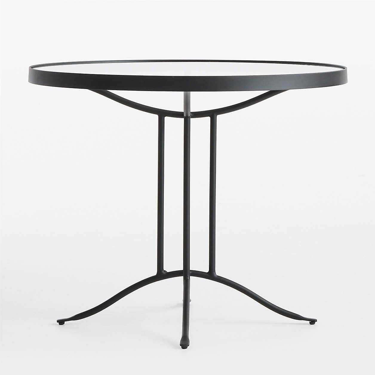 A round dining table with a metal base and a mirrored top. The base consists of three slender legs t… — free BLEND 3D model