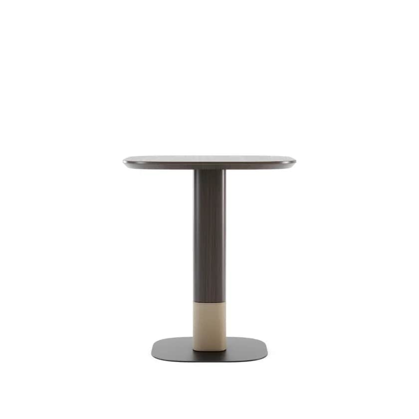 A modern side table featuring a dark wood finish on its tabletop and upper pedestal, contrasted with… — 3D model