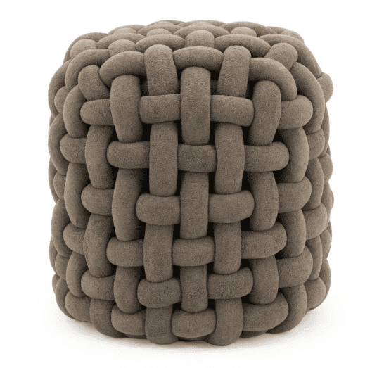 A cube-shaped ottoman constructed from thick, plush ropes woven in an interlaced pattern. The ropes… — free FBX 3D model