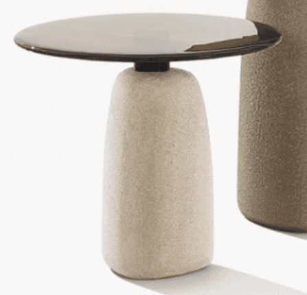 A contemporary side table featuring a sculptural, rounded concrete base and a thin, circular dark me… — free STL 3D model