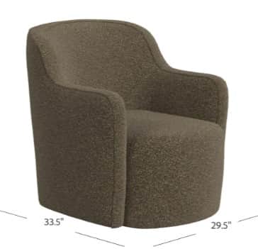 A contemporary barrel-shaped accent chair, fully upholstered in a textured, nubbly boucle fabric in… — 3D model