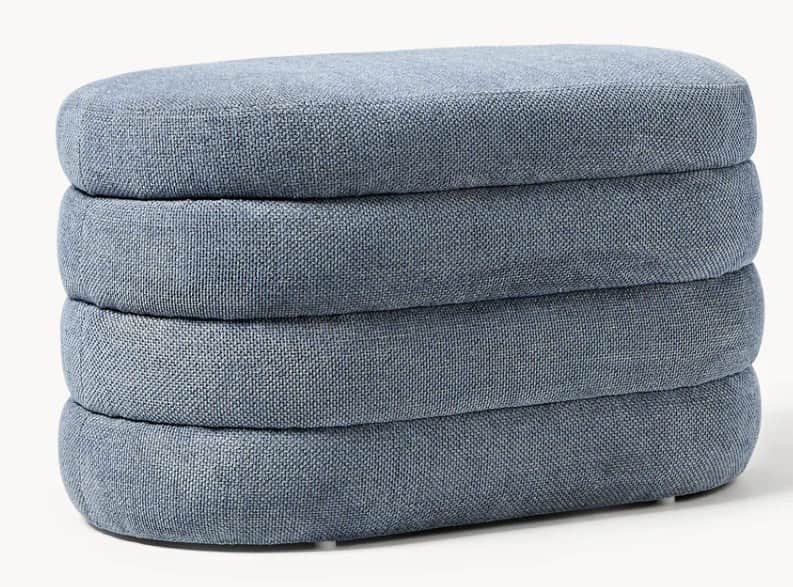 A contemporary ottoman with a rounded, elongated rectangular form. It is constructed from multiple s… — 3D model