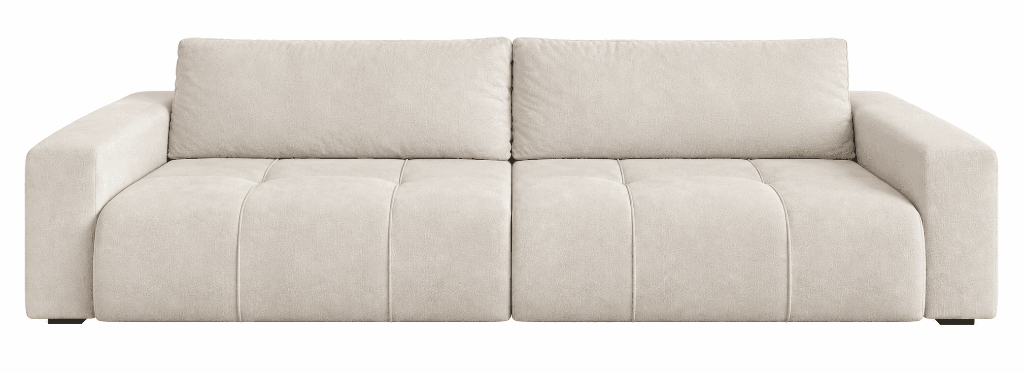 A modern two-seater sofa upholstered in a light beige or cream textured fabric. It features clean li… — free GLTF 3D model