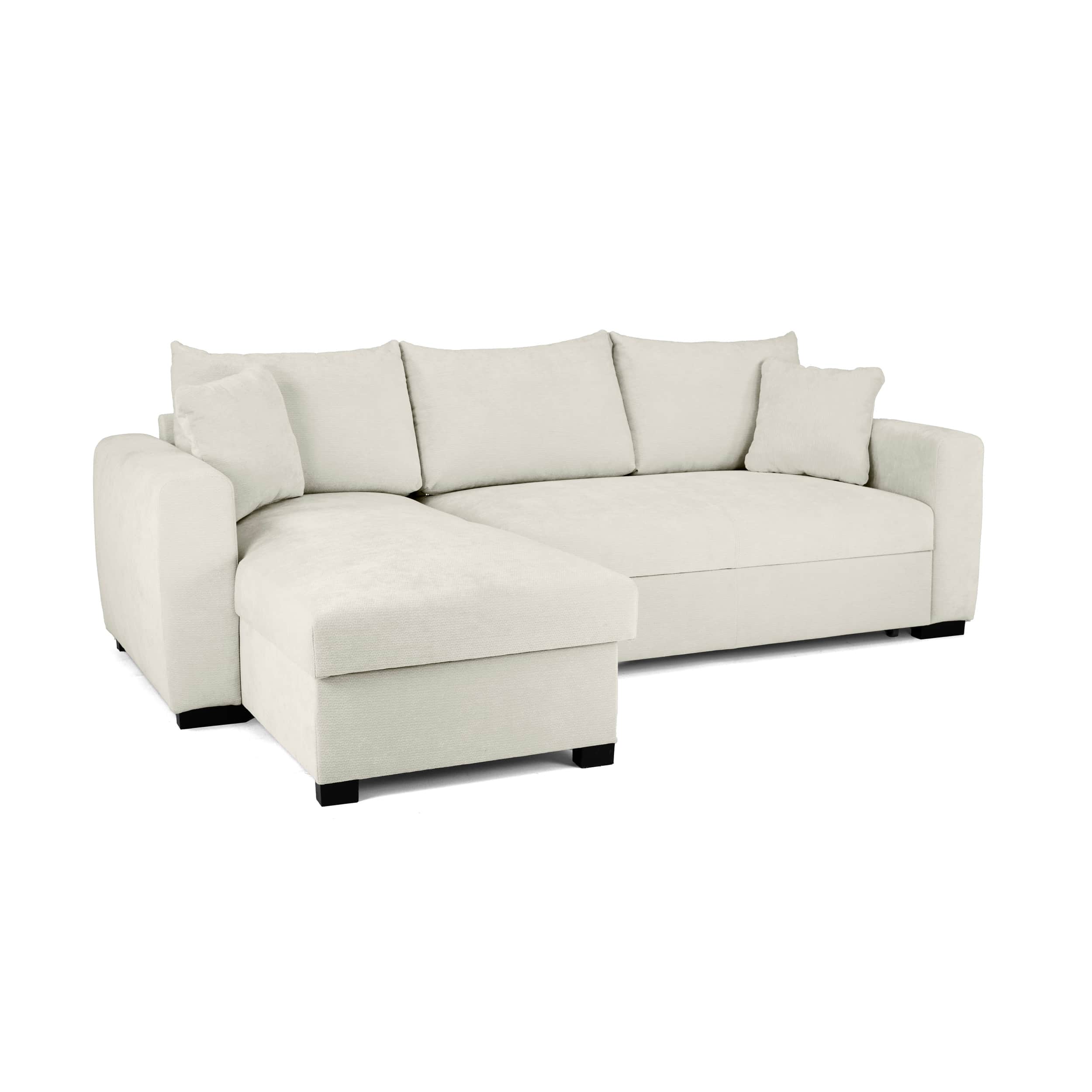An L-shaped sectional sofa with a chaise lounge extension, upholstered in a light cream-colored, tex… — free SKP 3D model