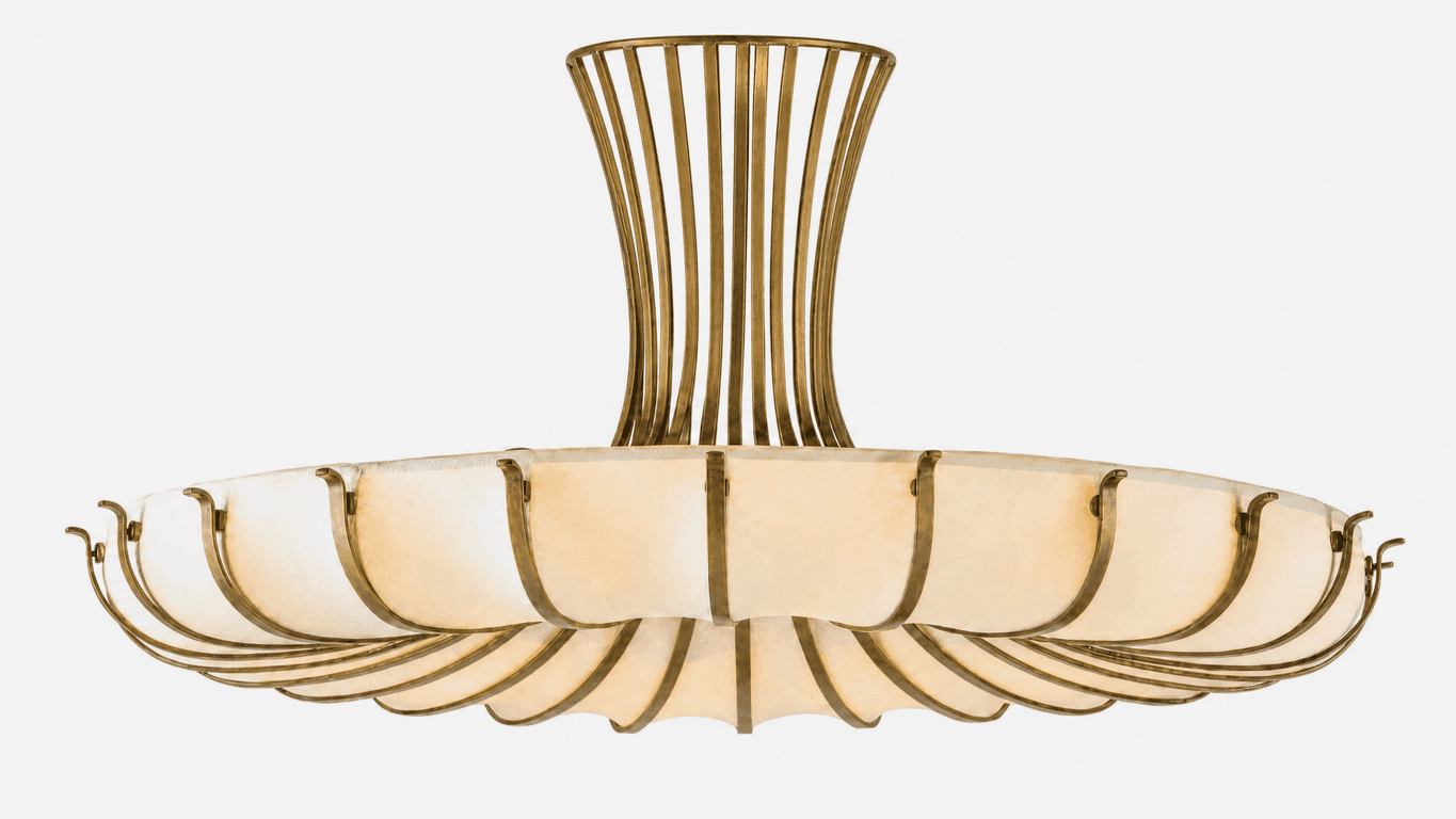 A vintage French Art Deco chandelier featuring a tiered design crafted from alabaster panels and a p… — 3D model