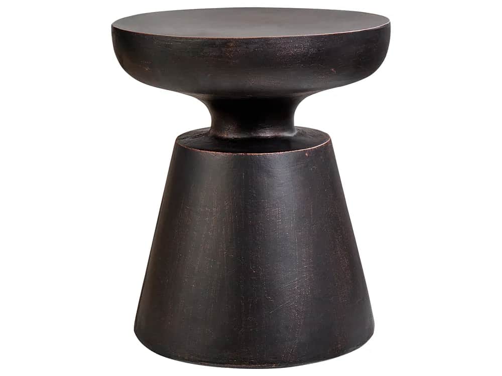 A dark, conical side table with a rounded top and a central, hourglass-shaped support. The base flar… — 3D model