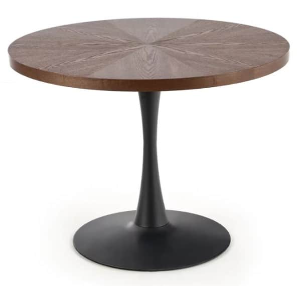 A contemporary round dining or bistro table featuring a dark wood veneer top with a distinctive star… — 3D model