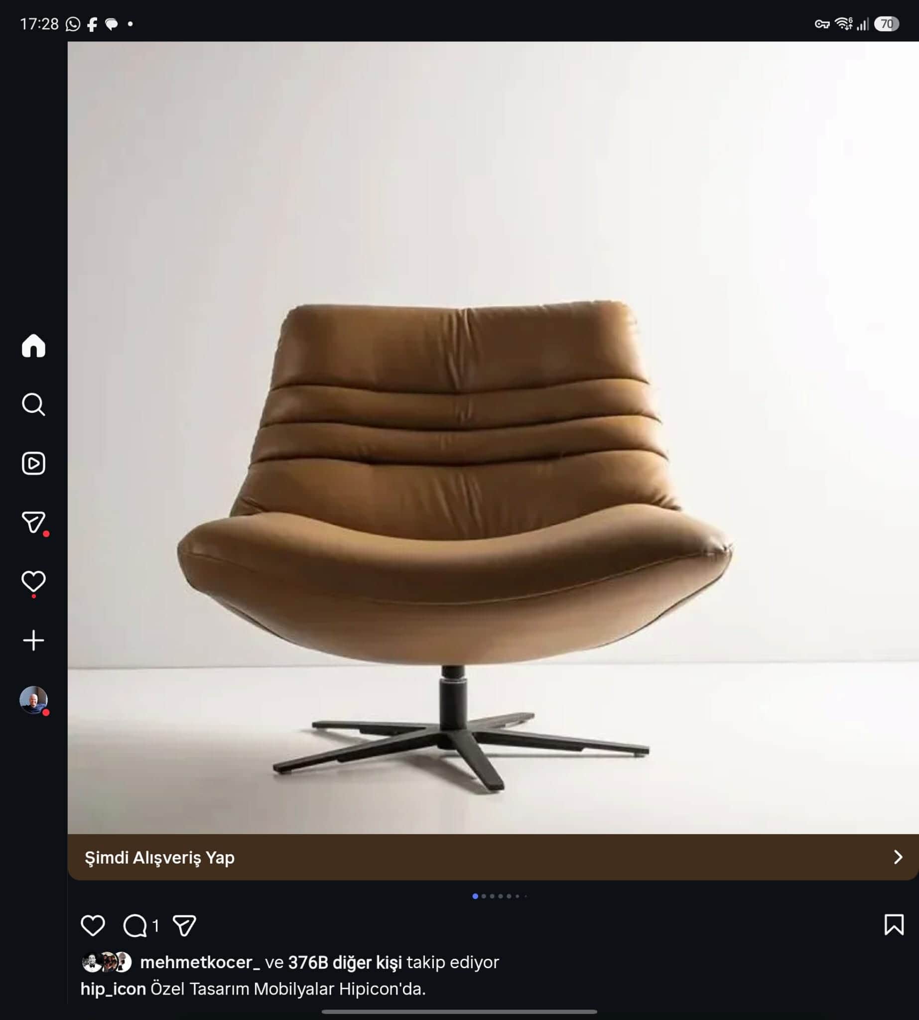 An armless lounge chair with a tan/camel upholstered finish, featuring a scooped seat and backrest.… — 3D model