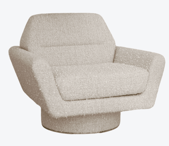 A modern armchair with a swivel base. The chair features a sculpted, enveloping form with broad, int… — 3D model