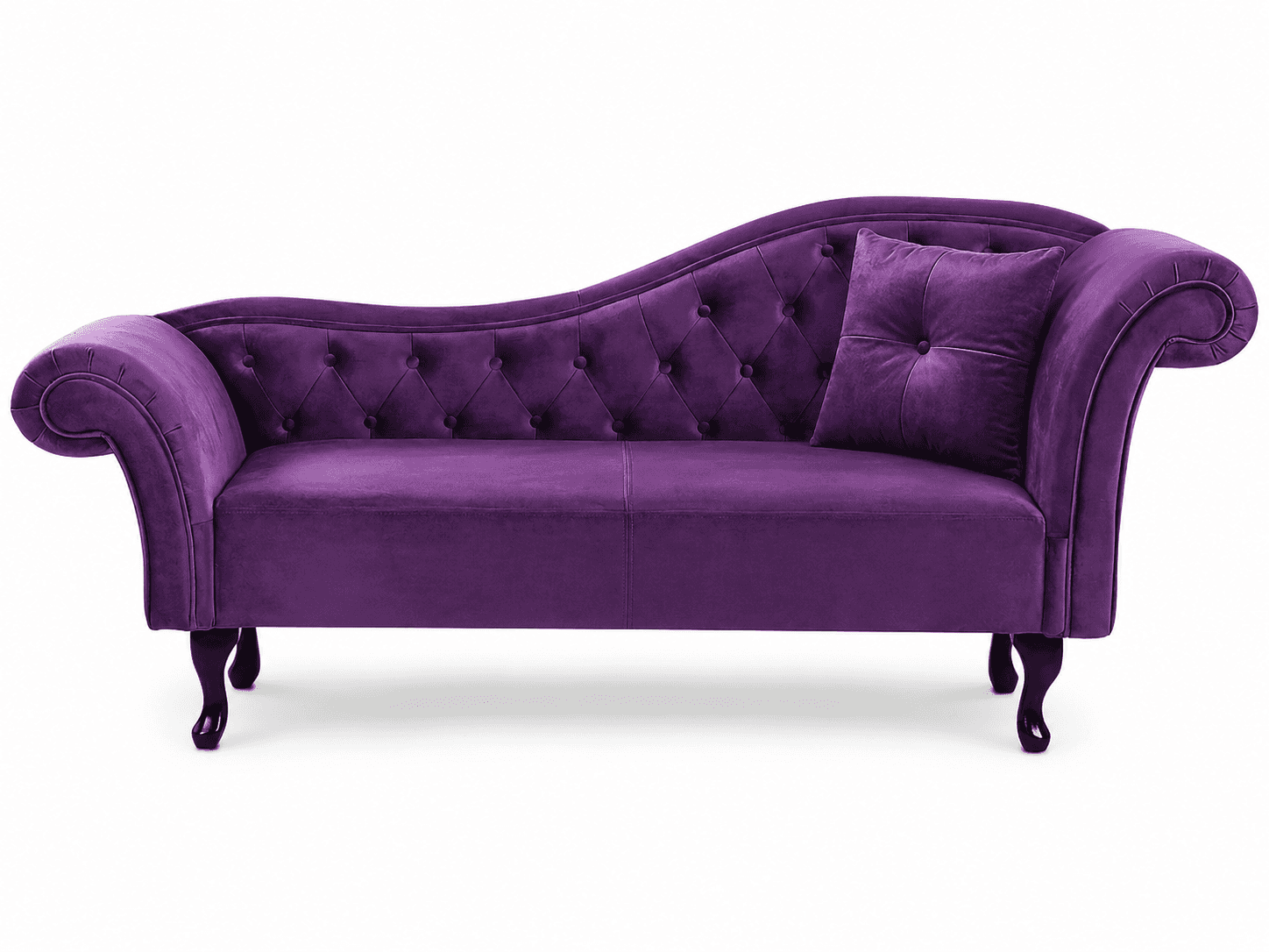 A vibrant purple velvet chaise lounge featuring a distinctive curved silhouette, button tufting acro… — 3D model
