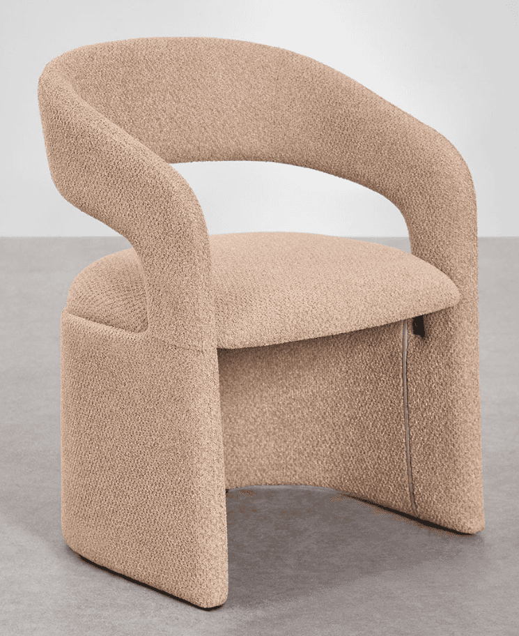 A contemporary accent chair upholstered in a textured, light beige boucle fabric. The chair features… — 3D model