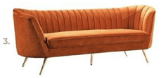 A contemporary three-seater sofa upholstered in a rich burnt orange velvet, featuring distinctive ve… — 3D model