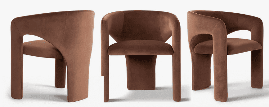 A contemporary armchair fully upholstered in a rich, warm brown velvet or similar plush fabric, feat… — 3D model