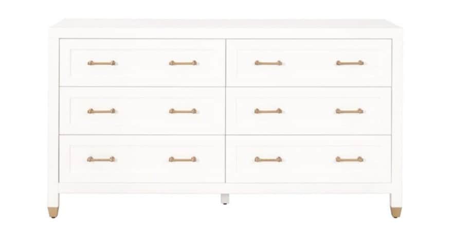 A white dresser with six drawers, arranged in two columns of three drawers each. The dresser feature… — 3D model