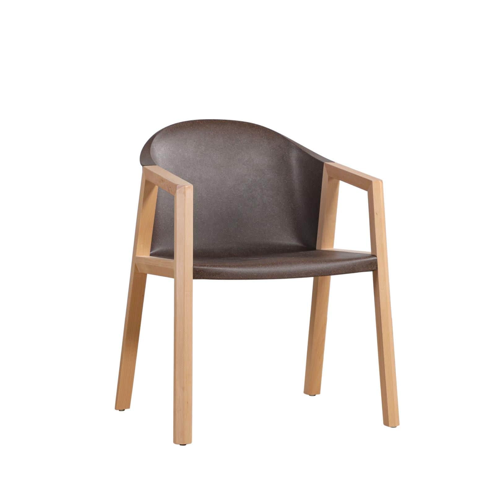 A modern armchair with a dark brown, slightly textured seat and backrest, supported by a light wood… — free SKP 3D model