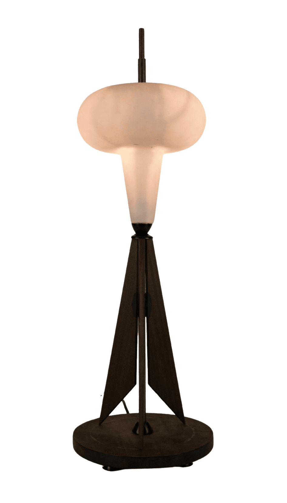 A table lamp with a distinctive design. It features a translucent, bulbous shade atop a tapered neck… — free OBJ 3D model