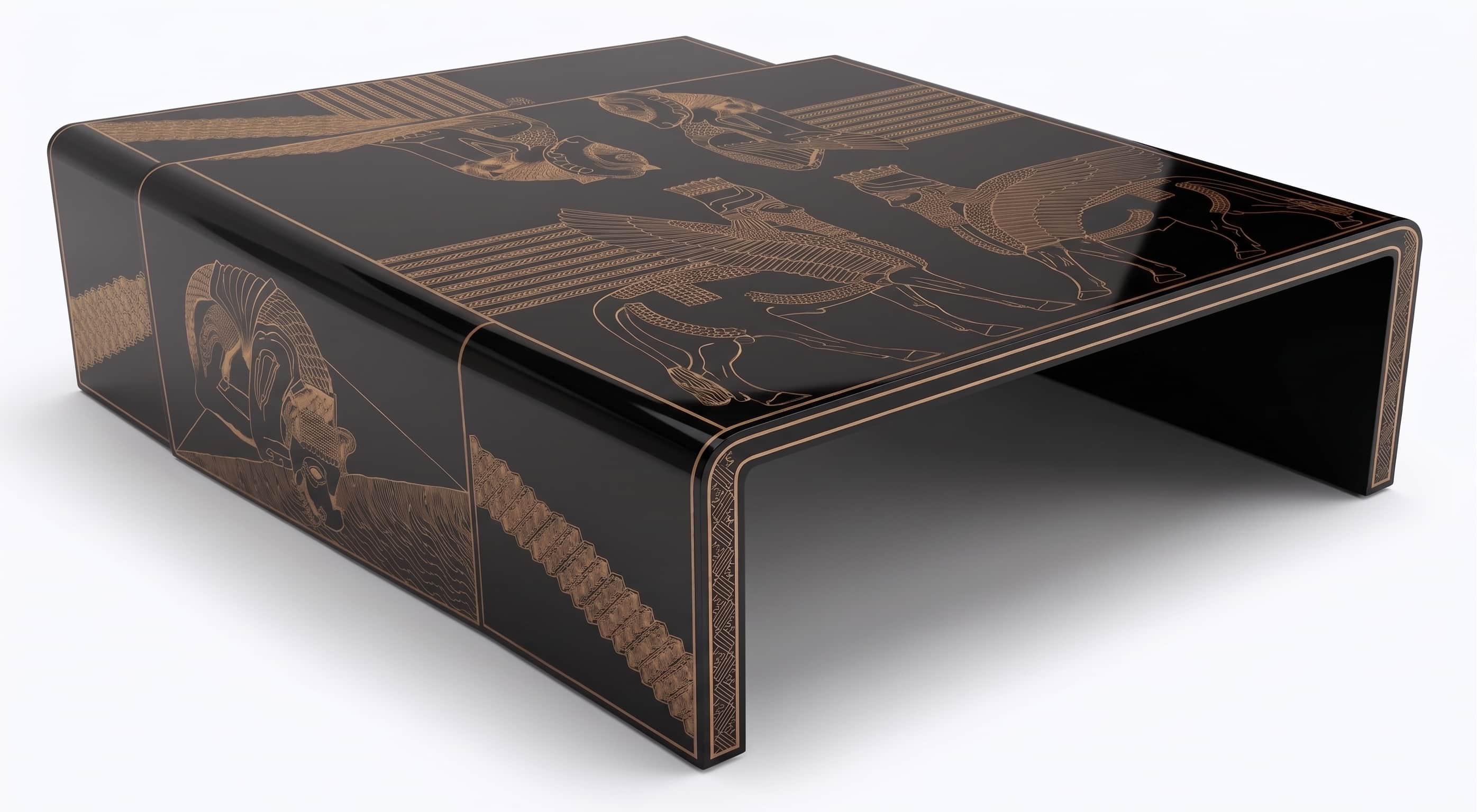 A low, rectangular coffee table featuring a waterfall design, where the top and sides are seamlessly… — free STL 3D model