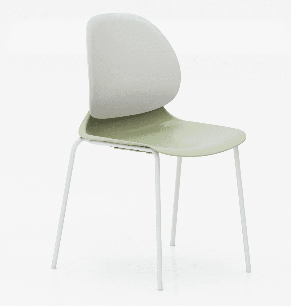 A modern side chair with a molded plastic seat and backrest. The seat is a light green color and is… — free FBX 3D model