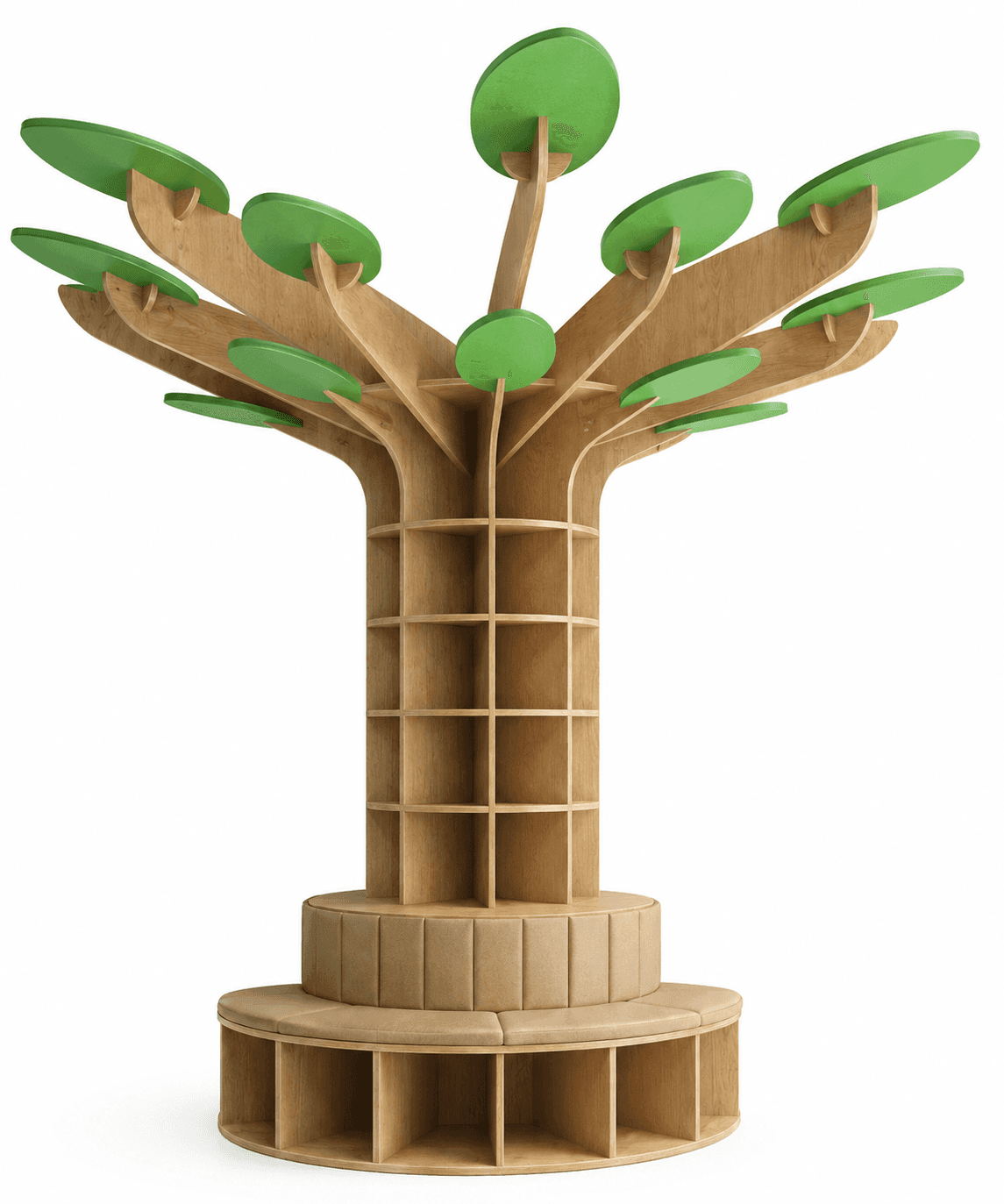 A multi-functional furniture piece designed in the shape of a tree, featuring numerous shelving comp… — 3D model