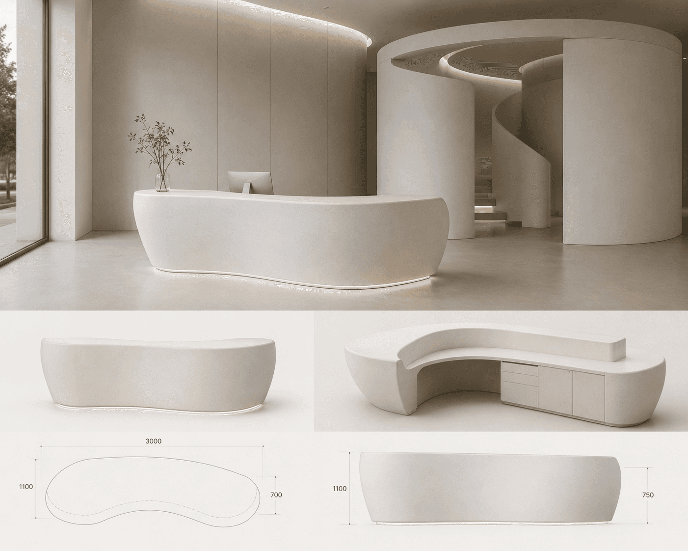 A modern, sculptural, curved seating unit, likely a bench, with a low profile and an organic, fluid… — free STL 3D model