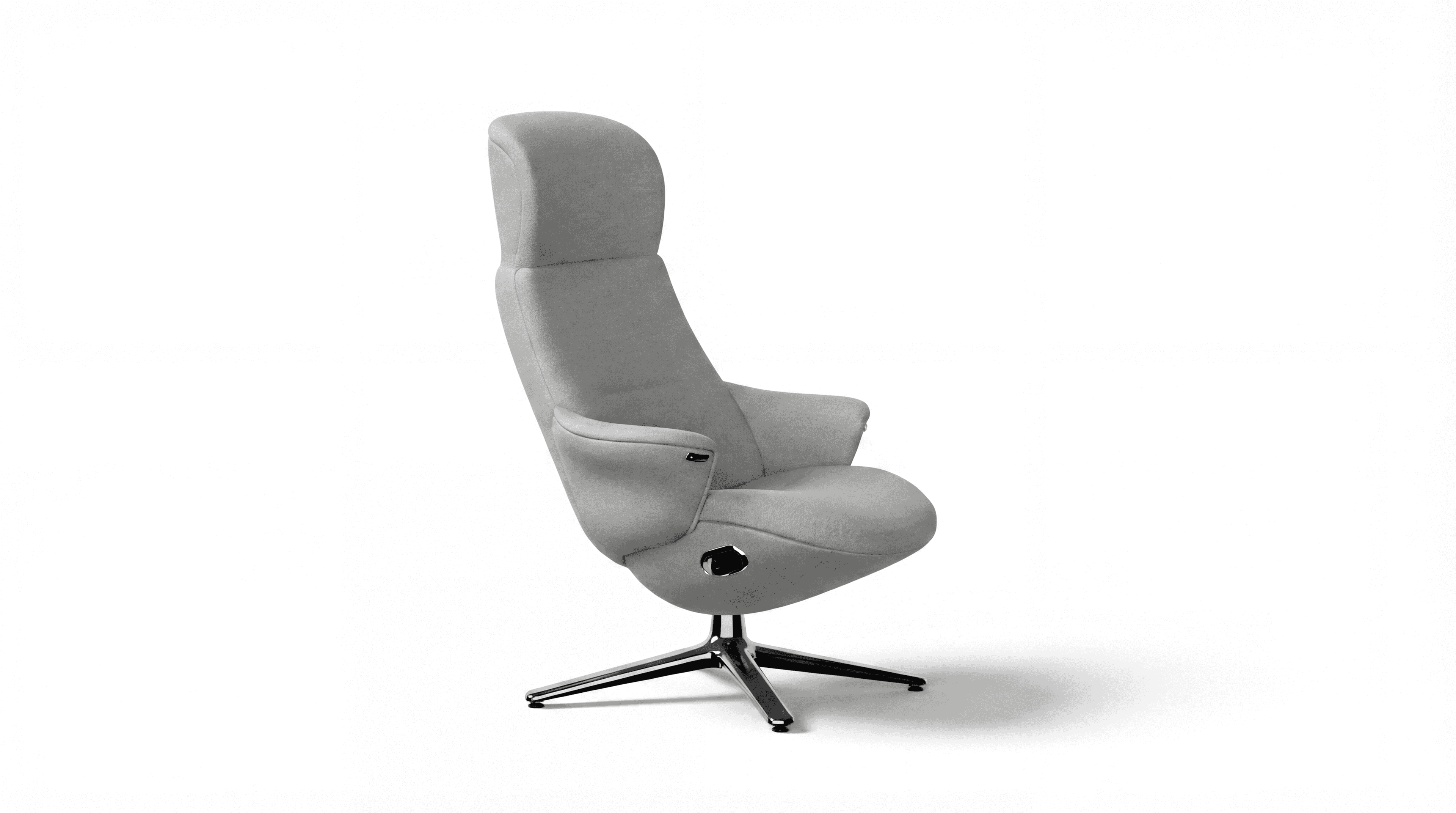 A modern armchair with a high back and integrated headrest. The chair features a swiveling base with… — 3D model