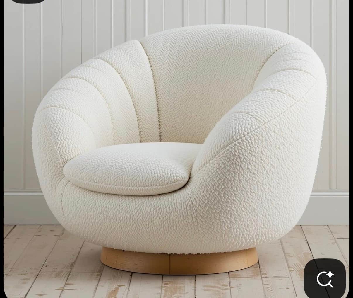 A contemporary rounded swivel lounge chair upholstered in a textured off-white boucle fabric, featur… — free OBJ 3D model