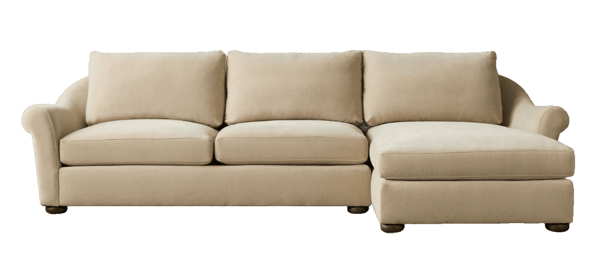 A light beige, three-seater sectional sofa featuring a right-hand facing chaise lounge, rolled arms,… — free SKP 3D model
