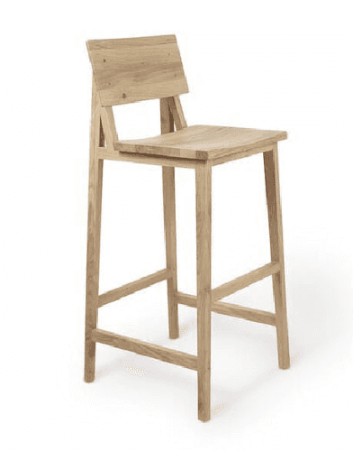 A modern, minimalist bar stool crafted from solid light-toned wood, featuring a square seat and a lo… — 3D model