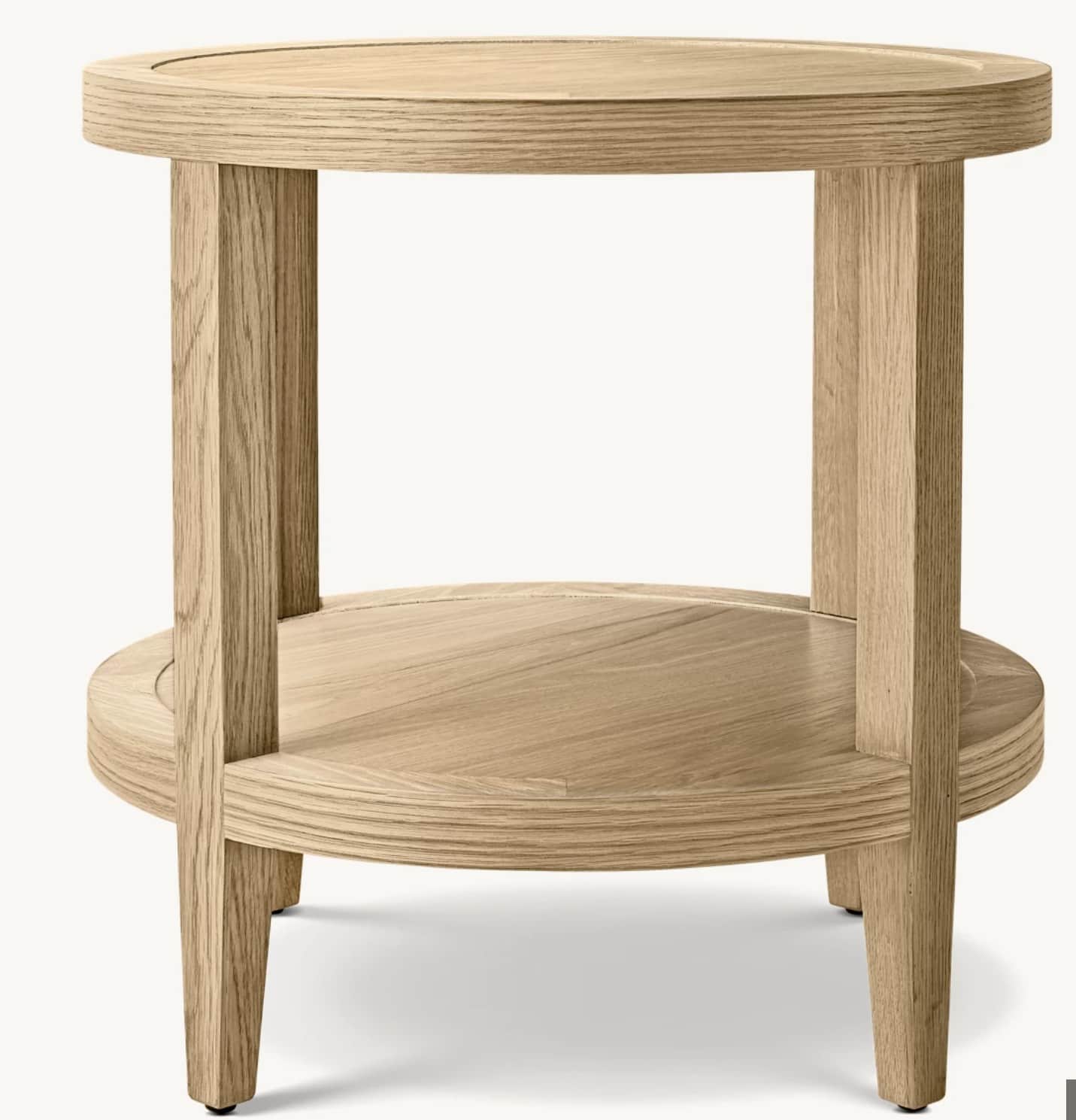 A contemporary round two-tier side table constructed from light oak wood, featuring a recessed top s… — 3D model