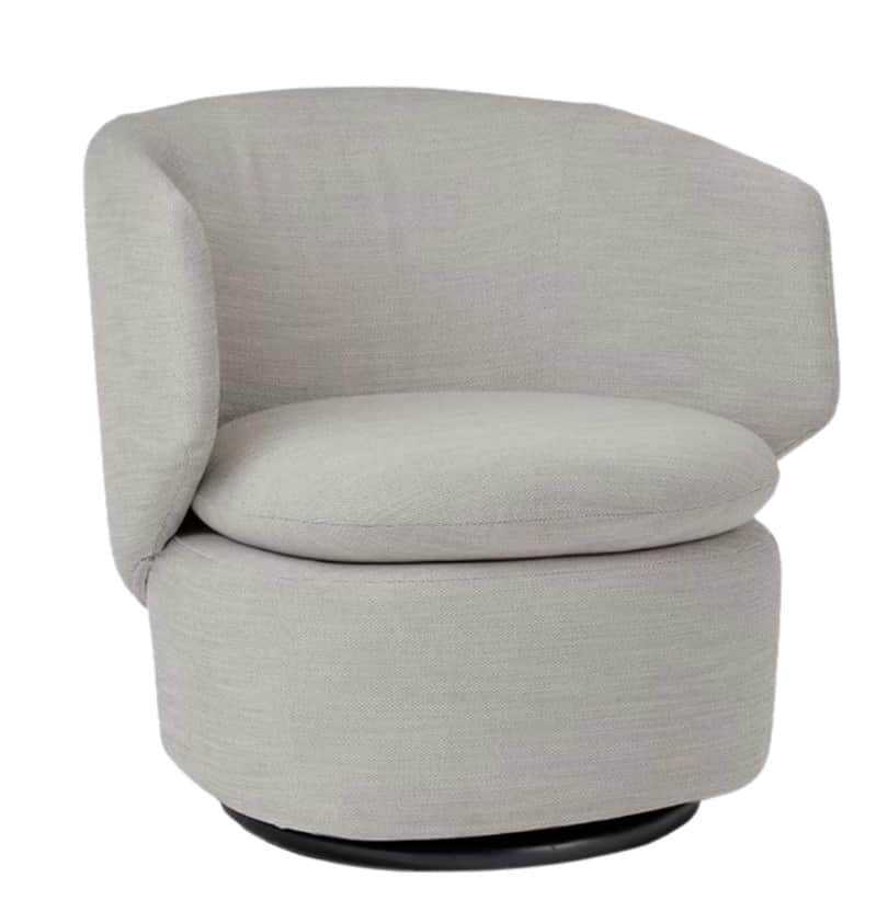 A contemporary upholstered armchair with a rounded back and integrated armrests. It features a swive… — free OBJ 3D model