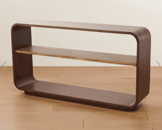 A minimalist console table featuring a curved, continuous frame that forms the legs and tabletop. It… — 3D model