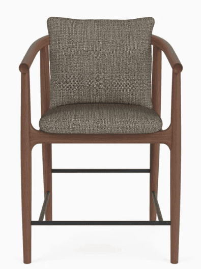 A contemporary bar stool with a wooden frame and upholstered seat and back cushion. The frame featur… — 3D model