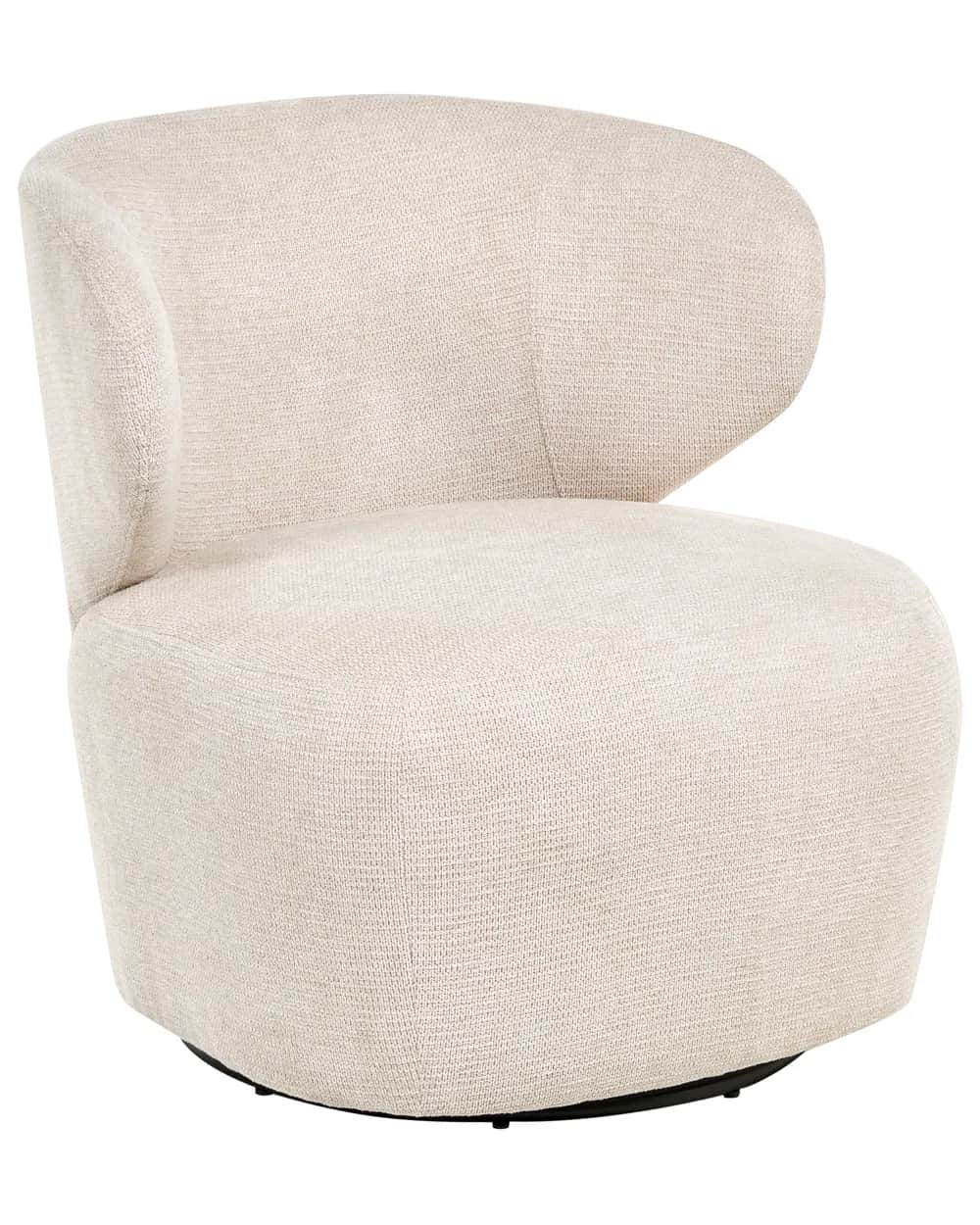 A contemporary armchair with a curved backrest and a swivel base. The armchair is upholstered in a t… — 3D model