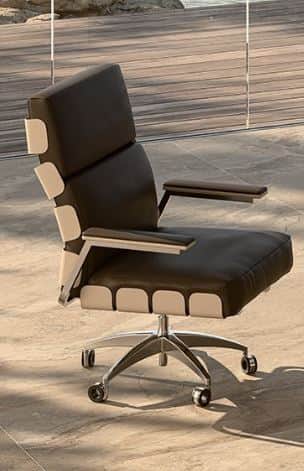 An executive-style office chair featuring dark brown or black leather upholstery for the main seat a… — free BLEND 3D model