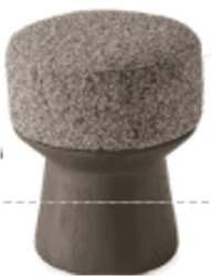 A modern, round upholstered stool featuring a textured, mottled grey-brown felted fabric top and a d… — 3D model