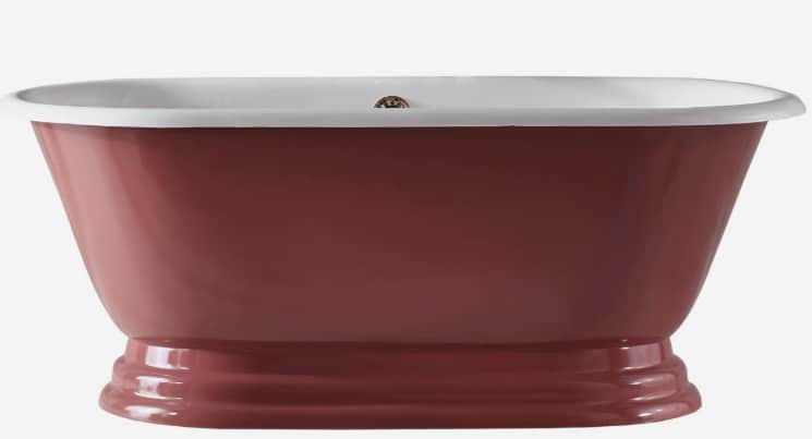 A freestanding bathtub with a pedestal base. The exterior is a deep reddish-brown color, and the int… — 3D model