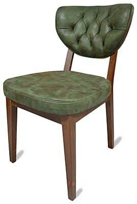 An armless dining chair featuring a solid wood frame with a dark finish, and a seat and backrest uph… — 3D model
