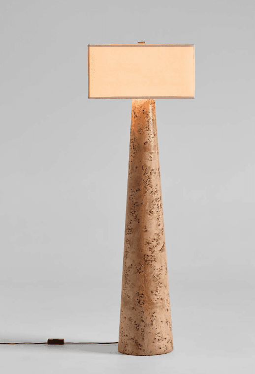 A floor lamp with a tapered, conical base that flares out towards the bottom. The base is made of a… — free OBJ 3D model