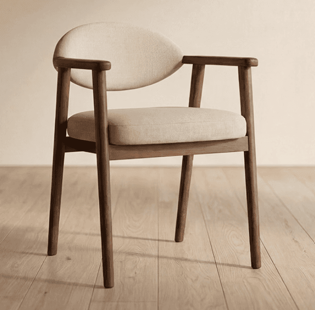 A modern armchair featuring a dark wood frame and light-colored upholstered seat and back. The backr… — free OBJ 3D model