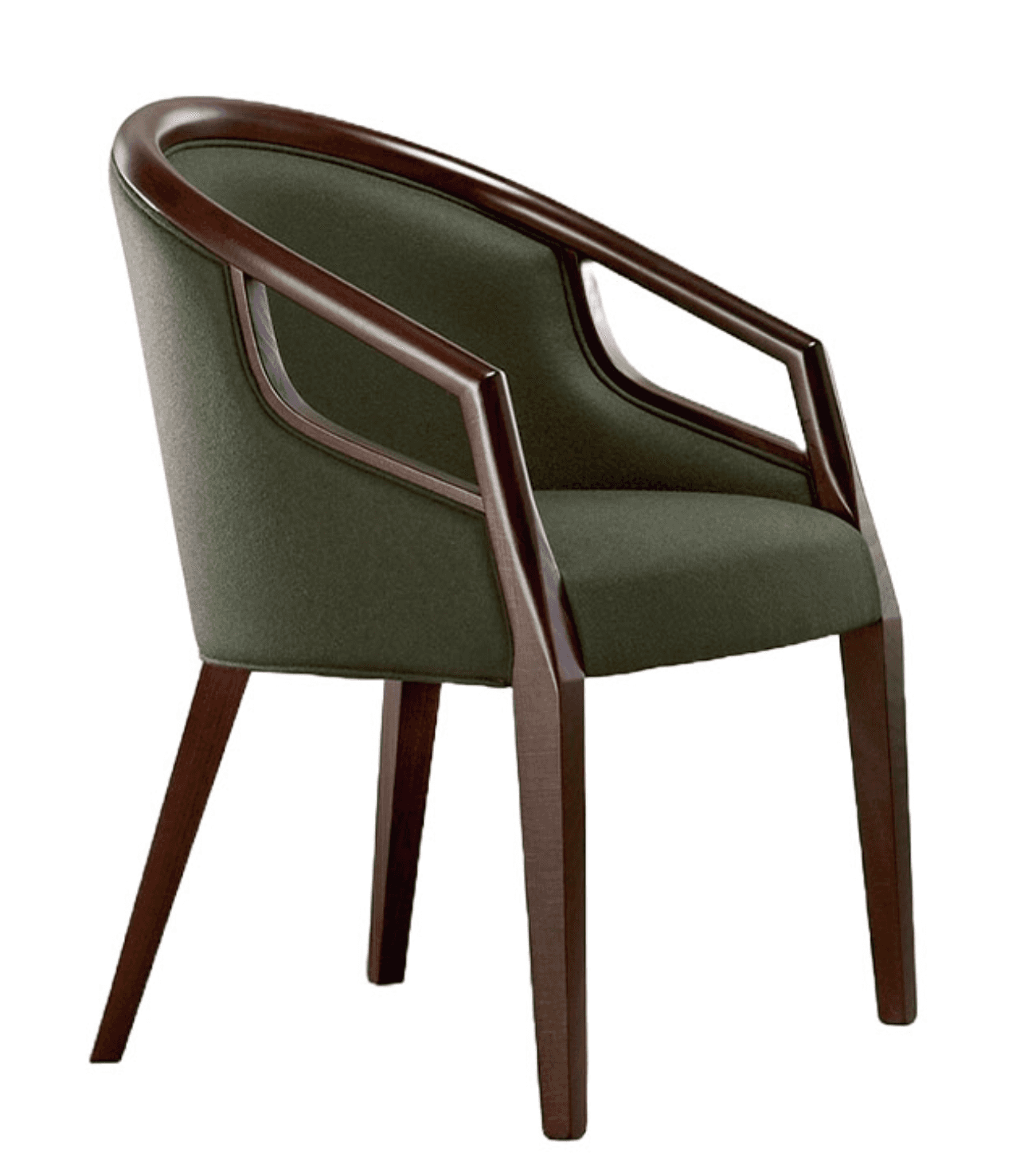 A modern armchair with a curved wooden frame and upholstered seat and back. The frame appears to be… — free GLTF 3D model